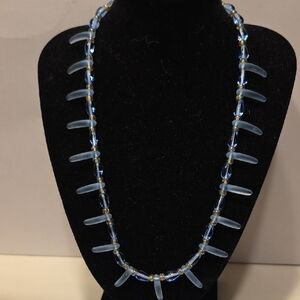 Vintage Blue Glass Beaded Necklace with Amber Colored Glass Beaded Necklace